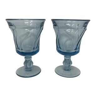 Pair Fostoria Jamestown Blue Heavy Pressed 6” Iced Tea Glass Goblets~8 Available